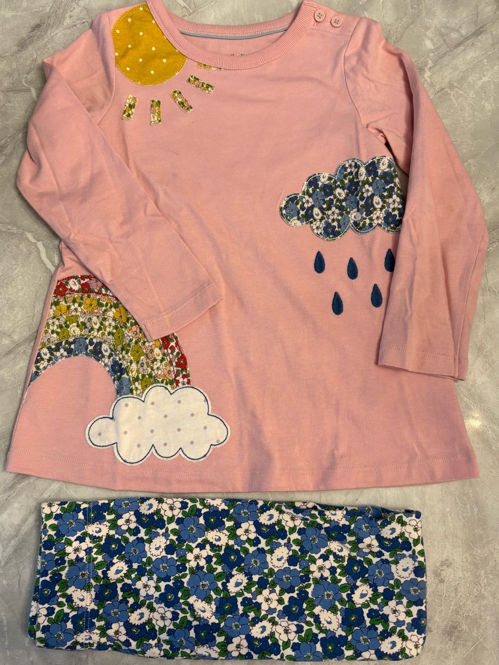 Mini Boden Pink Rainbow & Cloud Appliqué Outfit